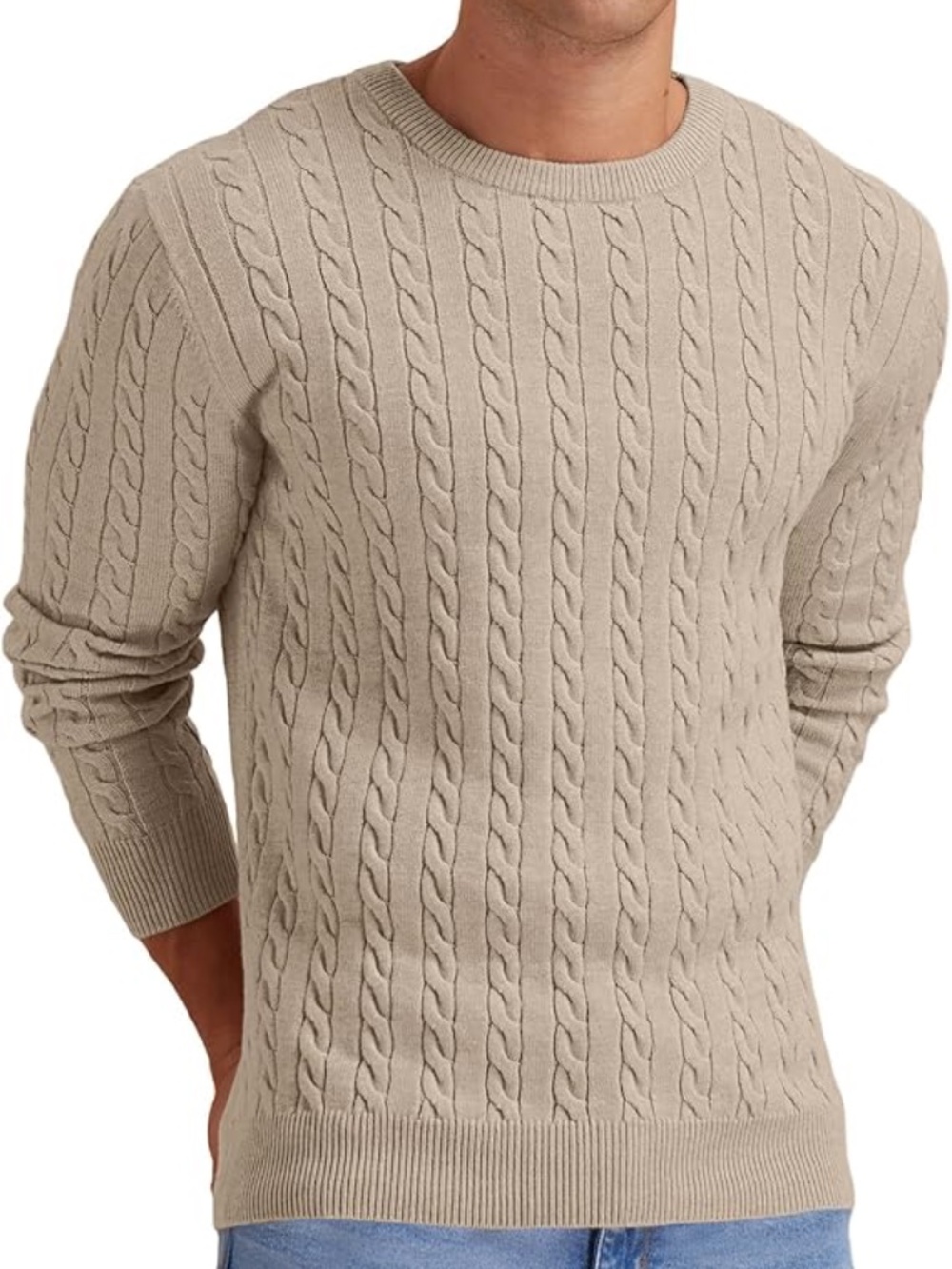 NWT Askdeer Men's Crewneck Pullover Sweater Cable Knit Long Sleeve Sweater